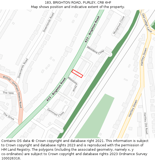 183, BRIGHTON ROAD, PURLEY, CR8 4HF: Location map and indicative extent of plot