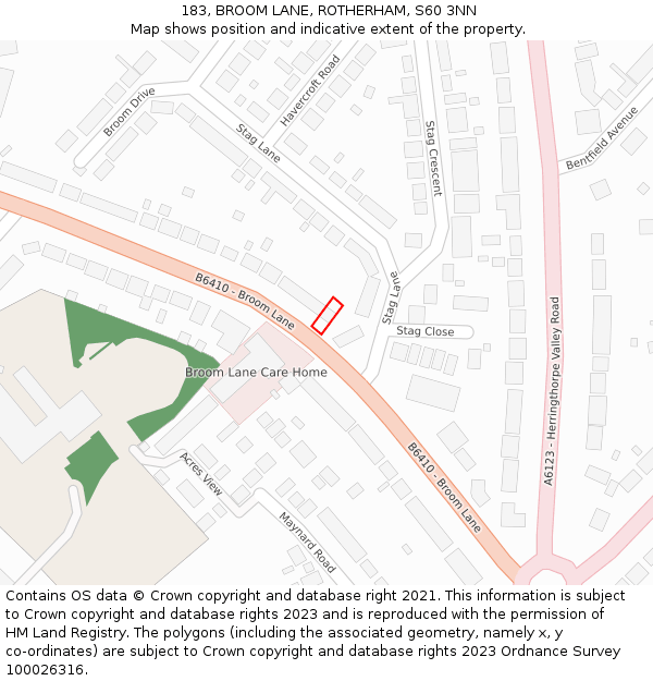 183, BROOM LANE, ROTHERHAM, S60 3NN: Location map and indicative extent of plot