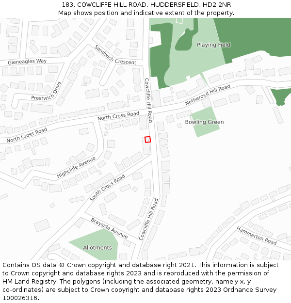 183, COWCLIFFE HILL ROAD, HUDDERSFIELD, HD2 2NR: Location map and indicative extent of plot