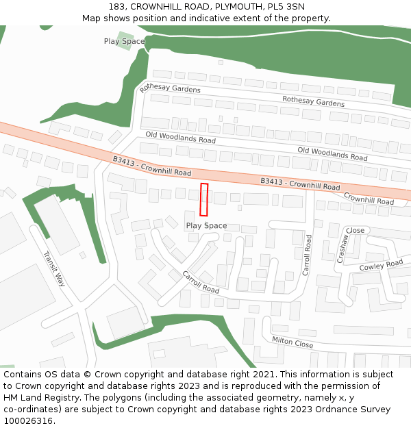 183, CROWNHILL ROAD, PLYMOUTH, PL5 3SN: Location map and indicative extent of plot