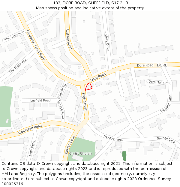 183, DORE ROAD, SHEFFIELD, S17 3HB: Location map and indicative extent of plot