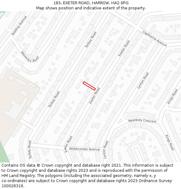 183, EXETER ROAD, HARROW, HA2 9PG: Location map and indicative extent of plot