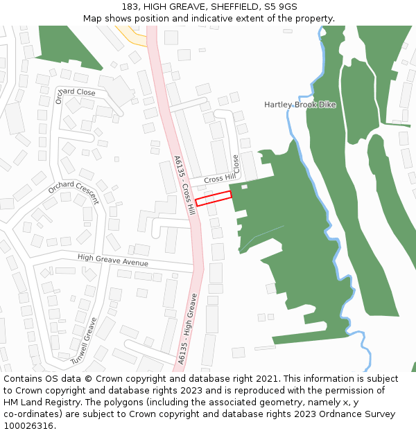 183, HIGH GREAVE, SHEFFIELD, S5 9GS: Location map and indicative extent of plot