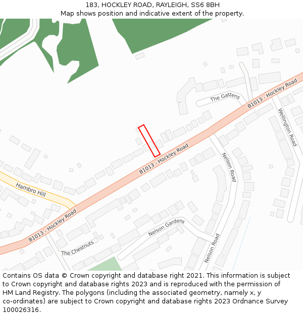 183, HOCKLEY ROAD, RAYLEIGH, SS6 8BH: Location map and indicative extent of plot