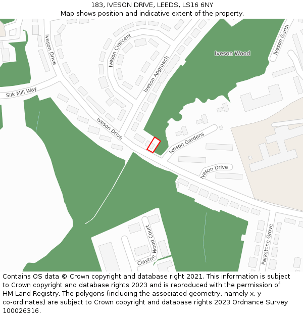183, IVESON DRIVE, LEEDS, LS16 6NY: Location map and indicative extent of plot