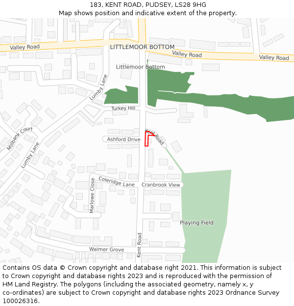 183, KENT ROAD, PUDSEY, LS28 9HG: Location map and indicative extent of plot