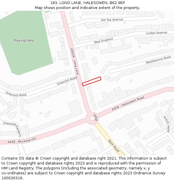 183, LONG LANE, HALESOWEN, B62 9EP: Location map and indicative extent of plot