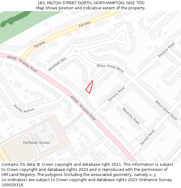 183, MILTON STREET NORTH, NORTHAMPTON, NN2 7DD: Location map and indicative extent of plot