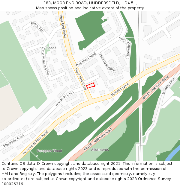 183, MOOR END ROAD, HUDDERSFIELD, HD4 5HJ: Location map and indicative extent of plot