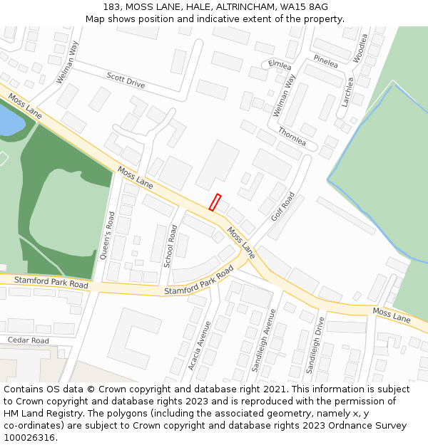 183, MOSS LANE, HALE, ALTRINCHAM, WA15 8AG: Location map and indicative extent of plot