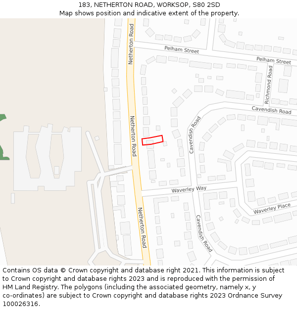 183, NETHERTON ROAD, WORKSOP, S80 2SD: Location map and indicative extent of plot