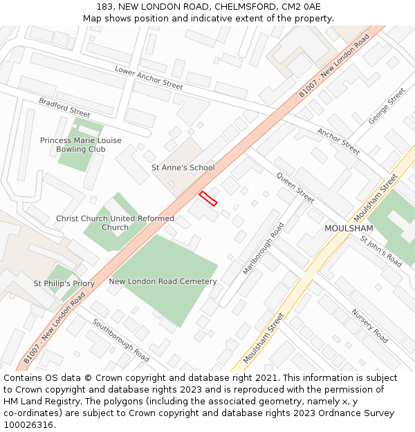 183, NEW LONDON ROAD, CHELMSFORD, CM2 0AE: Location map and indicative extent of plot