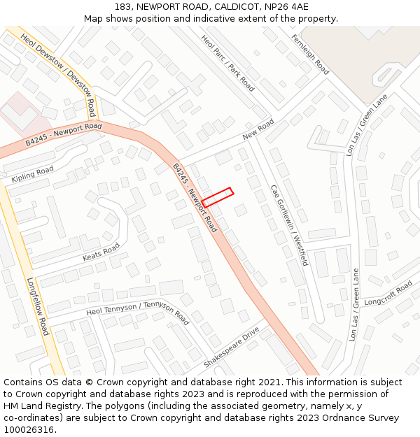 183, NEWPORT ROAD, CALDICOT, NP26 4AE: Location map and indicative extent of plot