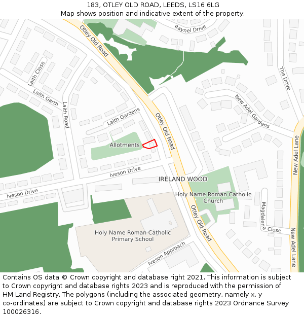 183, OTLEY OLD ROAD, LEEDS, LS16 6LG: Location map and indicative extent of plot