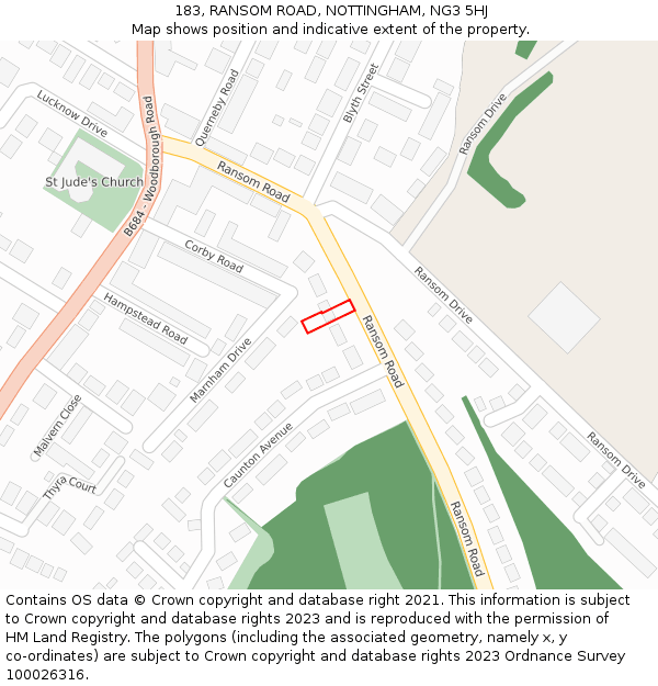 183, RANSOM ROAD, NOTTINGHAM, NG3 5HJ: Location map and indicative extent of plot