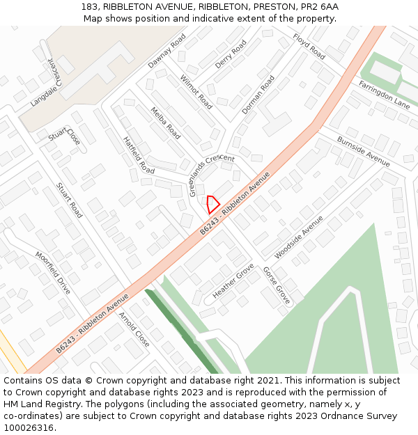 183, RIBBLETON AVENUE, RIBBLETON, PRESTON, PR2 6AA: Location map and indicative extent of plot