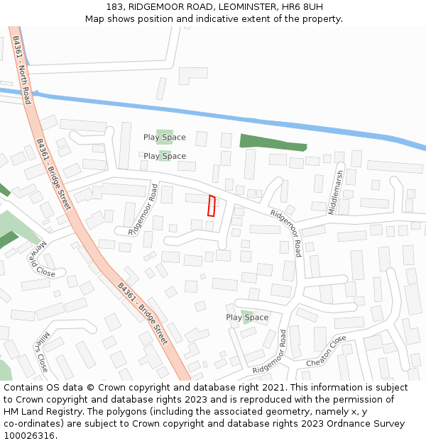 183, RIDGEMOOR ROAD, LEOMINSTER, HR6 8UH: Location map and indicative extent of plot
