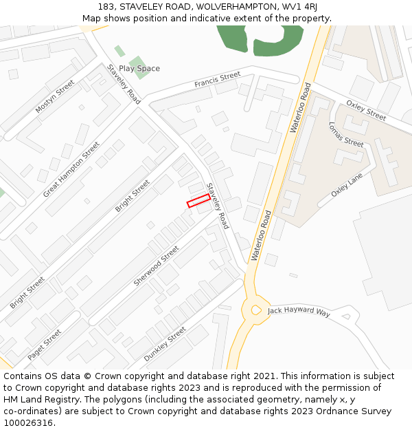 183, STAVELEY ROAD, WOLVERHAMPTON, WV1 4RJ: Location map and indicative extent of plot