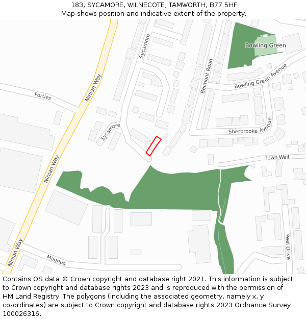 183, SYCAMORE, WILNECOTE, TAMWORTH, B77 5HF: Location map and indicative extent of plot