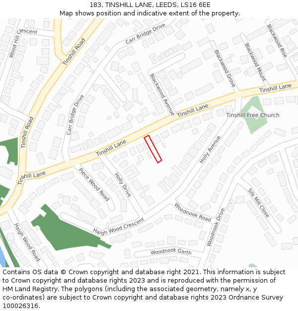 183, TINSHILL LANE, LEEDS, LS16 6EE: Location map and indicative extent of plot