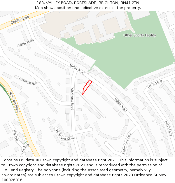 183, VALLEY ROAD, PORTSLADE, BRIGHTON, BN41 2TN: Location map and indicative extent of plot