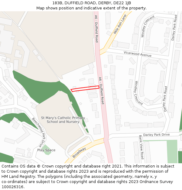 183B, DUFFIELD ROAD, DERBY, DE22 1JB: Location map and indicative extent of plot