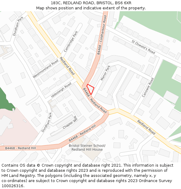 183C, REDLAND ROAD, BRISTOL, BS6 6XR: Location map and indicative extent of plot