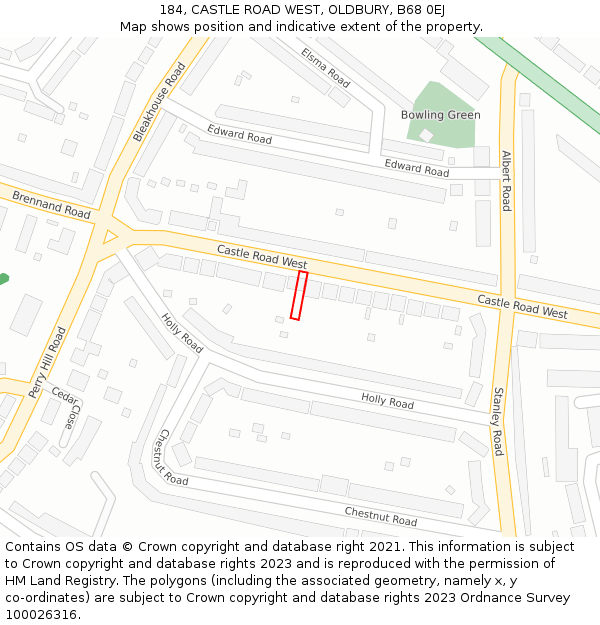 184, CASTLE ROAD WEST, OLDBURY, B68 0EJ: Location map and indicative extent of plot