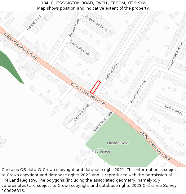 184, CHESSINGTON ROAD, EWELL, EPSOM, KT19 9XA: Location map and indicative extent of plot