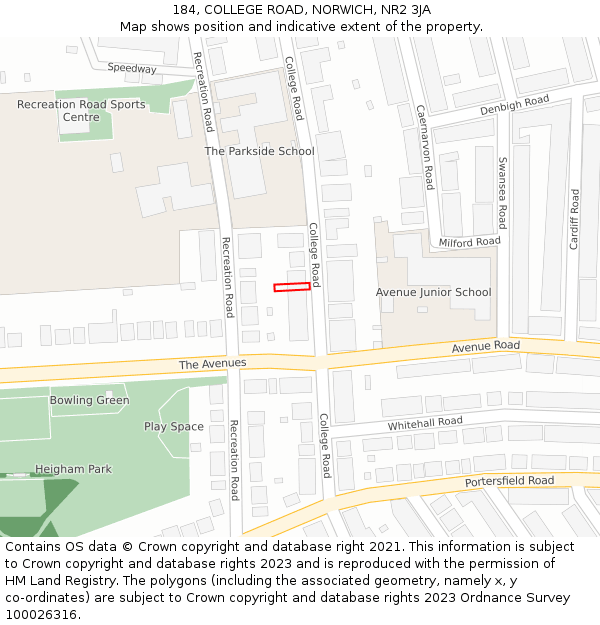 184, COLLEGE ROAD, NORWICH, NR2 3JA: Location map and indicative extent of plot