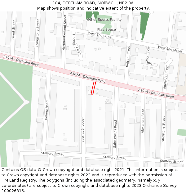 184, DEREHAM ROAD, NORWICH, NR2 3AJ: Location map and indicative extent of plot