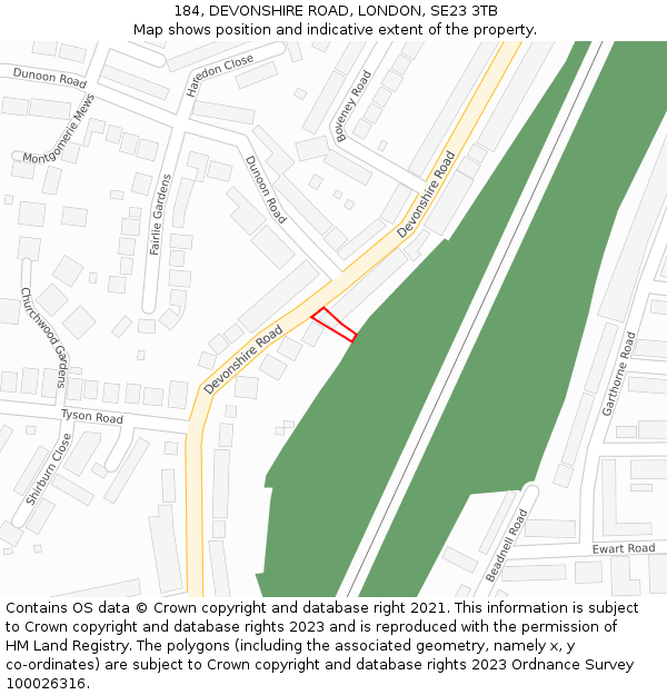 184, DEVONSHIRE ROAD, LONDON, SE23 3TB: Location map and indicative extent of plot