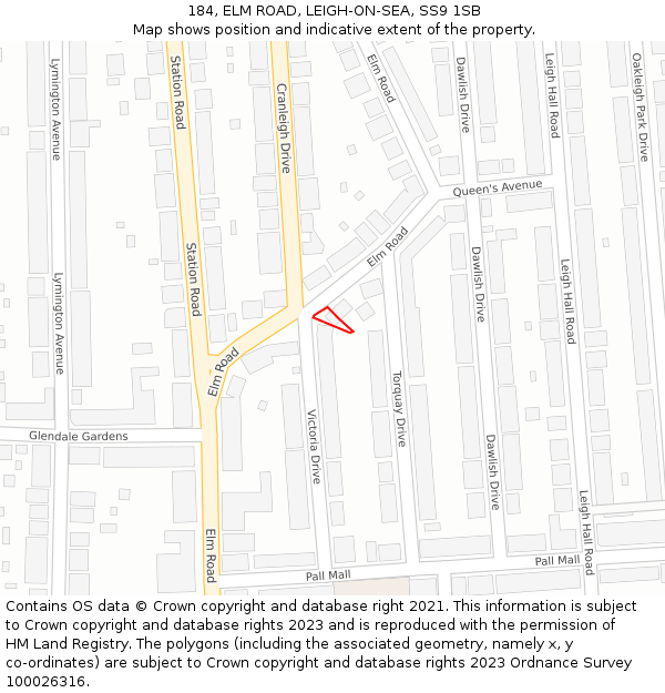 184, ELM ROAD, LEIGH-ON-SEA, SS9 1SB: Location map and indicative extent of plot