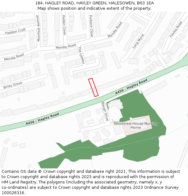 184, HAGLEY ROAD, HAYLEY GREEN, HALESOWEN, B63 1EA: Location map and indicative extent of plot