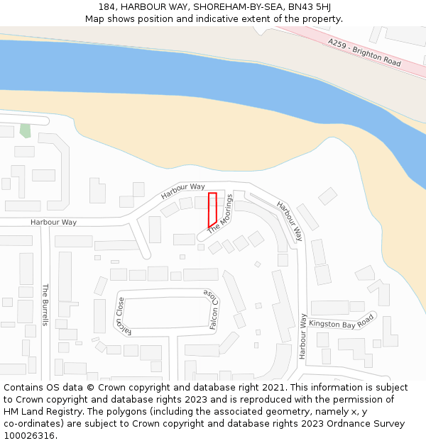 184, HARBOUR WAY, SHOREHAM-BY-SEA, BN43 5HJ: Location map and indicative extent of plot