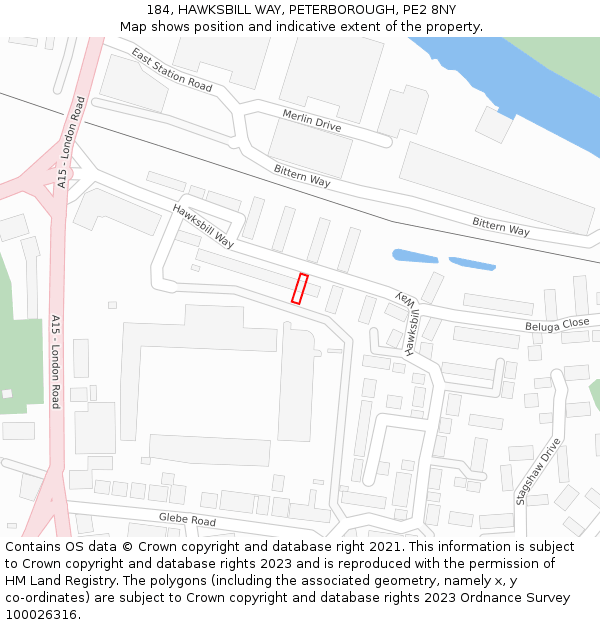 184, HAWKSBILL WAY, PETERBOROUGH, PE2 8NY: Location map and indicative extent of plot