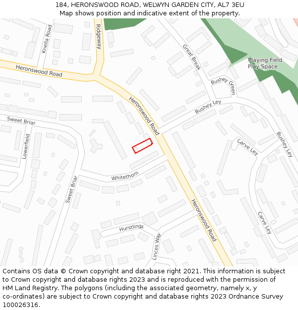 184, HERONSWOOD ROAD, WELWYN GARDEN CITY, AL7 3EU: Location map and indicative extent of plot