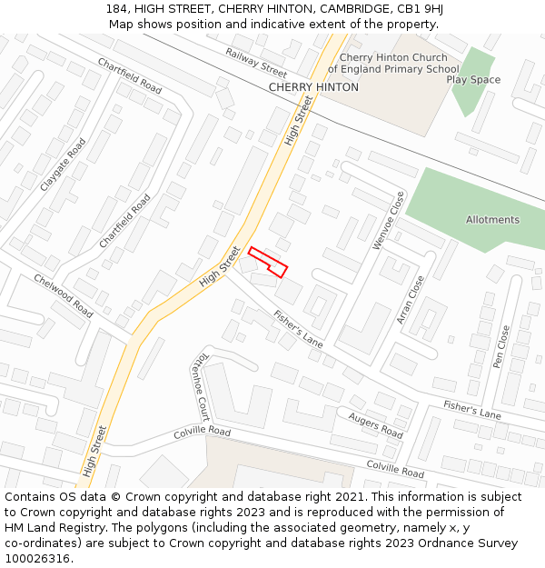 184, HIGH STREET, CHERRY HINTON, CAMBRIDGE, CB1 9HJ: Location map and indicative extent of plot