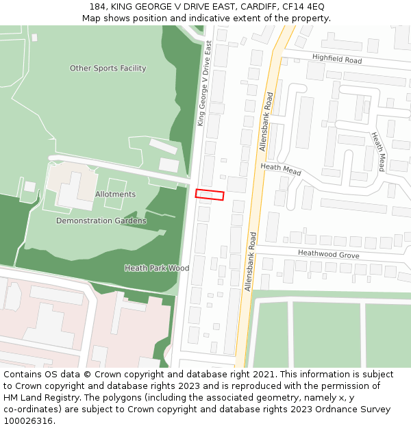 184, KING GEORGE V DRIVE EAST, CARDIFF, CF14 4EQ: Location map and indicative extent of plot