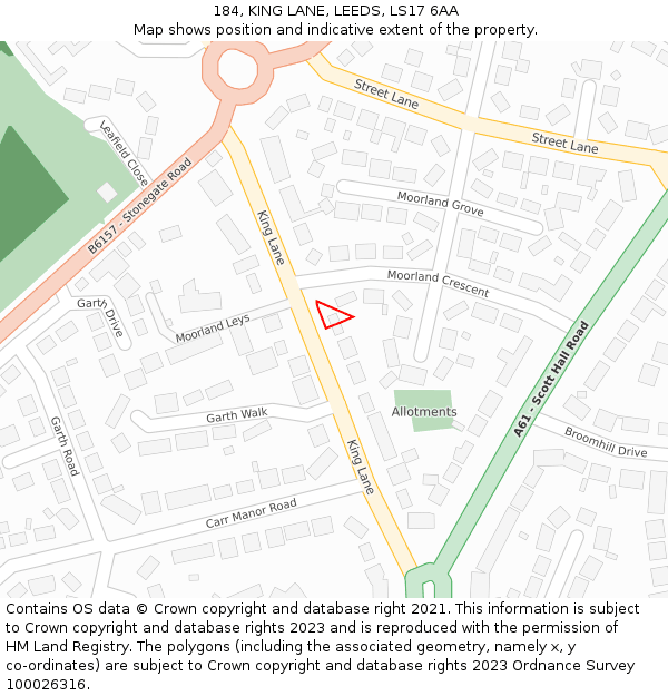 184, KING LANE, LEEDS, LS17 6AA: Location map and indicative extent of plot