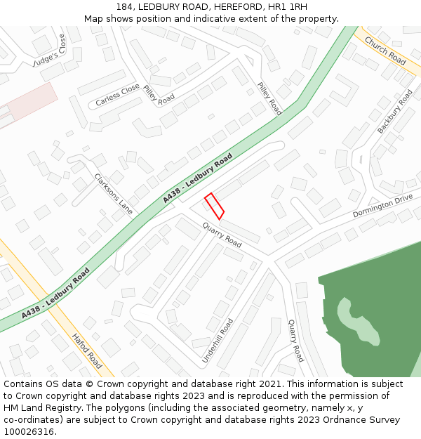 184, LEDBURY ROAD, HEREFORD, HR1 1RH: Location map and indicative extent of plot