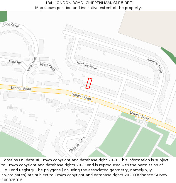 184, LONDON ROAD, CHIPPENHAM, SN15 3BE: Location map and indicative extent of plot