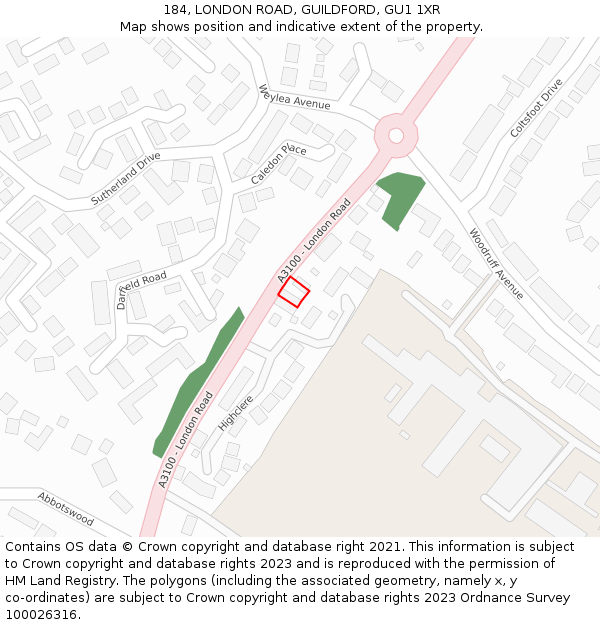 184, LONDON ROAD, GUILDFORD, GU1 1XR: Location map and indicative extent of plot