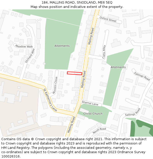 184, MALLING ROAD, SNODLAND, ME6 5EQ: Location map and indicative extent of plot
