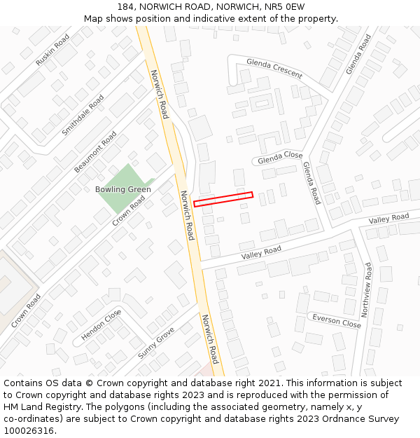 184, NORWICH ROAD, NORWICH, NR5 0EW: Location map and indicative extent of plot