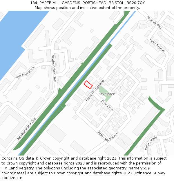 184, PAPER MILL GARDENS, PORTISHEAD, BRISTOL, BS20 7QY: Location map and indicative extent of plot