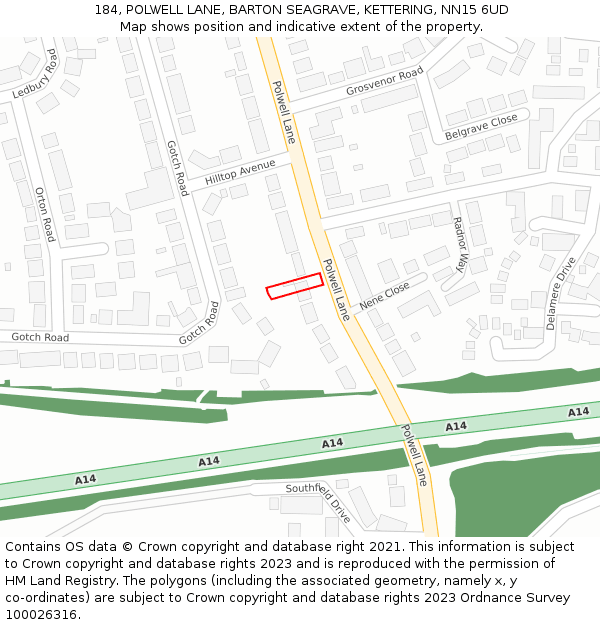 184, POLWELL LANE, BARTON SEAGRAVE, KETTERING, NN15 6UD: Location map and indicative extent of plot