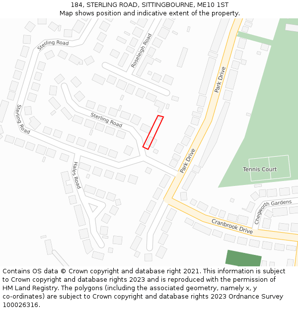 184, STERLING ROAD, SITTINGBOURNE, ME10 1ST: Location map and indicative extent of plot