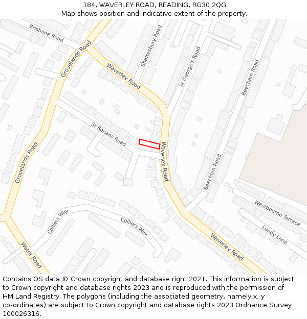 184, WAVERLEY ROAD, READING, RG30 2QG: Location map and indicative extent of plot