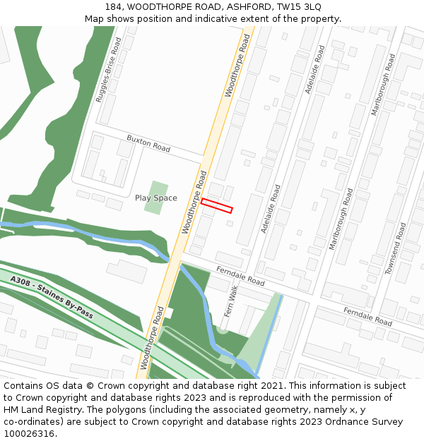 184, WOODTHORPE ROAD, ASHFORD, TW15 3LQ: Location map and indicative extent of plot